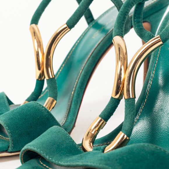 Sergio Rossi Twist Radiant Green Goat Suede Sandals - Picture 6 of 9